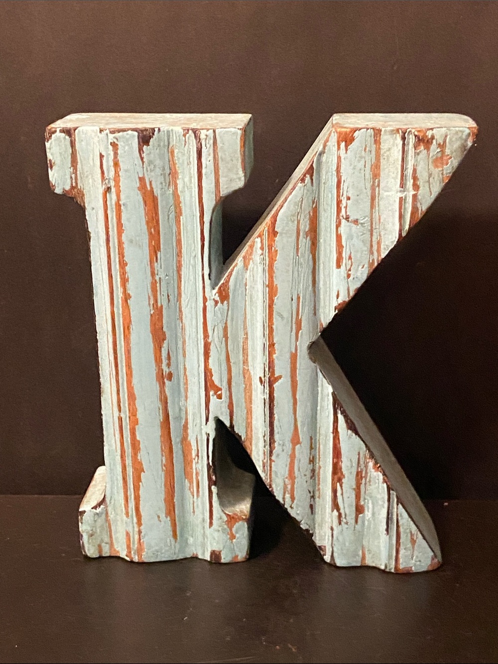 Cynthia Rowley Distressed Wooden Letter K - Blue and Rustic Tan
